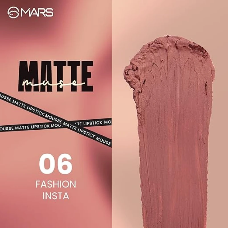 MARS Matte Muse Mousse Lipstick (3ml) (06-FASHION INSTA) with Doe-Foot Applicator | Highly Pigmented | Smooth Texture | Hydrating Formula | Blurry Lips Effect thumbnail 6